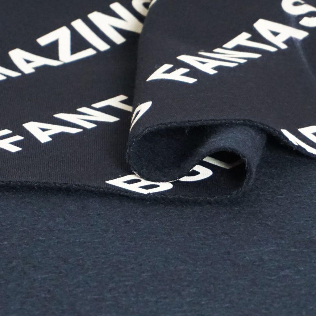 Sweat Stoff Textprint Amazing schwarz ecru - Bio
